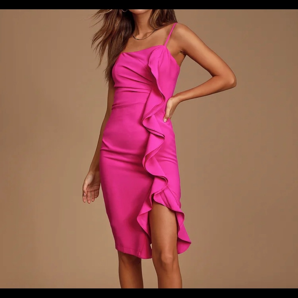 Lulu’s Idem Ditto magenta pink dress with ruffle